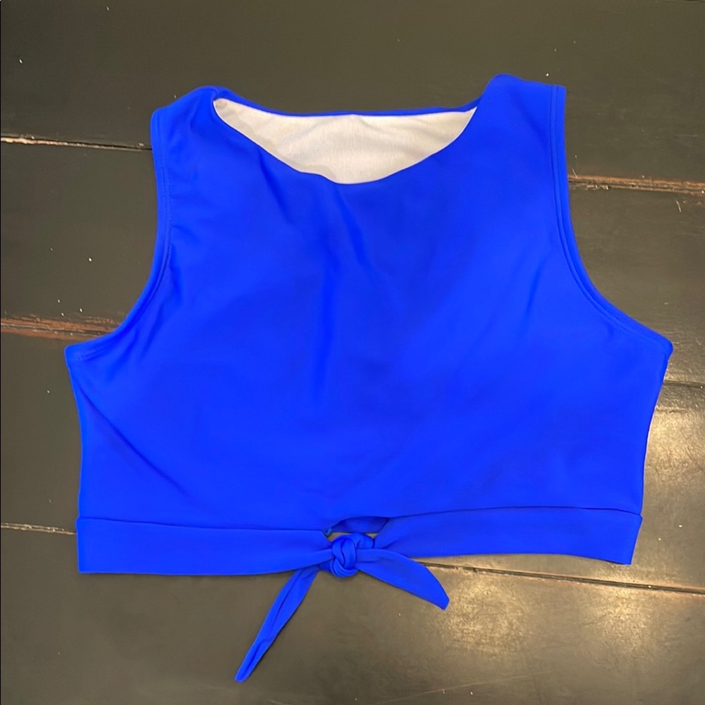 Blue Sleeveless Crop Tie-Front Bikini Top